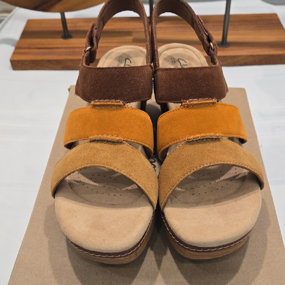 Clarks Brown and Tan Suede Sandals